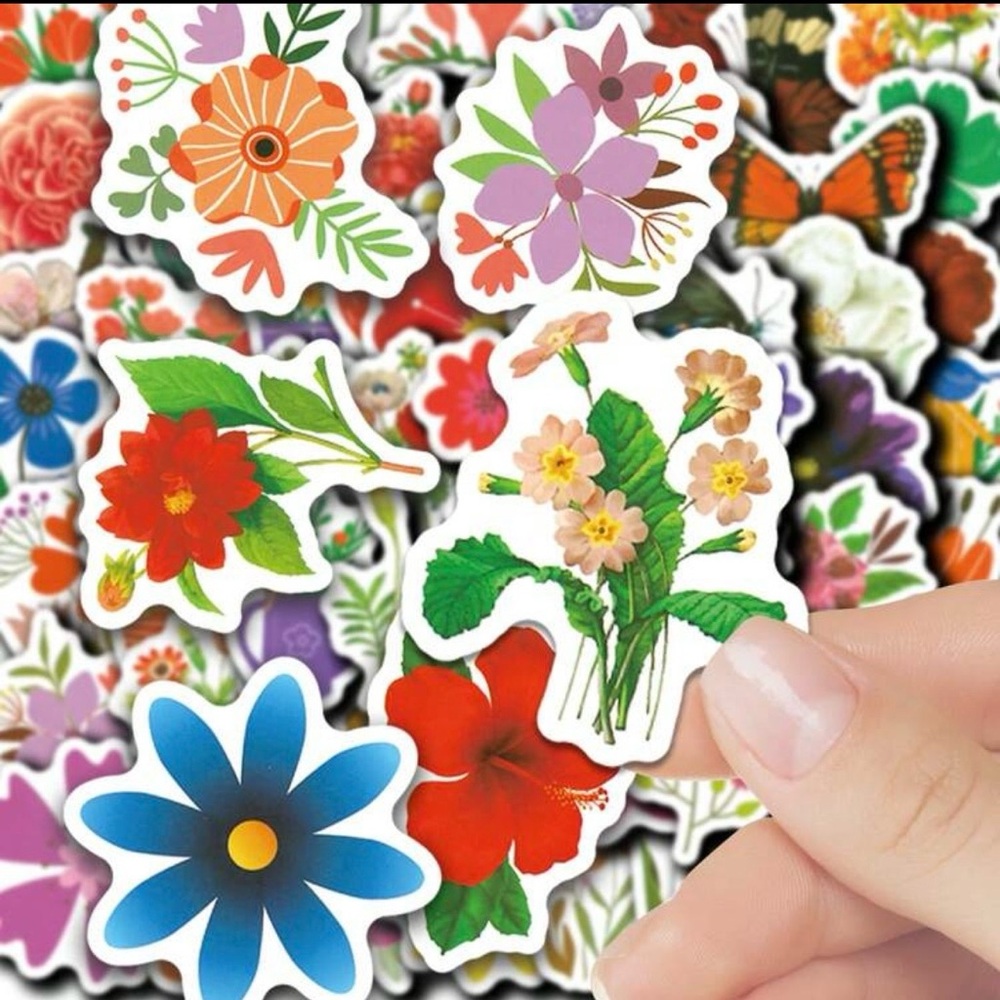 100 Colorful Flower Stickers Insects Nature Garden Blossoms - Picture 5 of 11